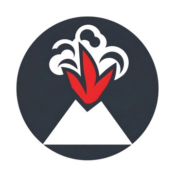 Minimalist Modern Volcano Eruption Logo Icon with Triangular Mountain Flame and Smoke inside Solid Circle Isolated on White Background Vector Art