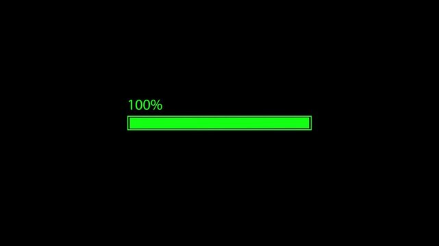 Glow loading bar animation black background, Loading bar and percentage Futuristic progress loading bar 0-100 percent. 