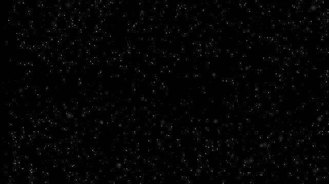 Slow gentle falling snow on black background realistic winter snowfall depth overlay 20s