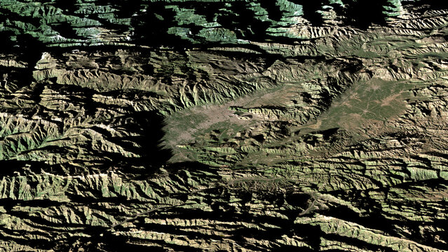Oblique aerial 3D illustration of Cochabamba, Bolivia