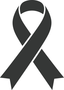 A simple black awareness ribbon icon isolated on a white background representing mourning remembrance support and solidarity for various social health causes