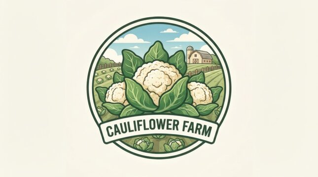 Round Cauliflower Farm Logo Design with Vegetables