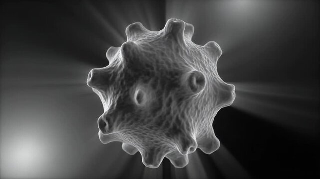 Virus Microorganism Macro 3D CGI Animation, Grayscale Science Background