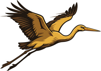 Fototapeta premium A stylized illustration of a golden crane bird in flight.