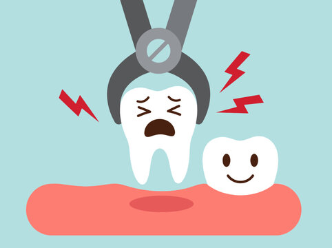 Cartoon Tooth Extraction and Dental Health Concept Vector