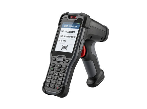 Handheld Barcode Scanner and Mobile Computer for Warehouse Inventory Management on transparent background