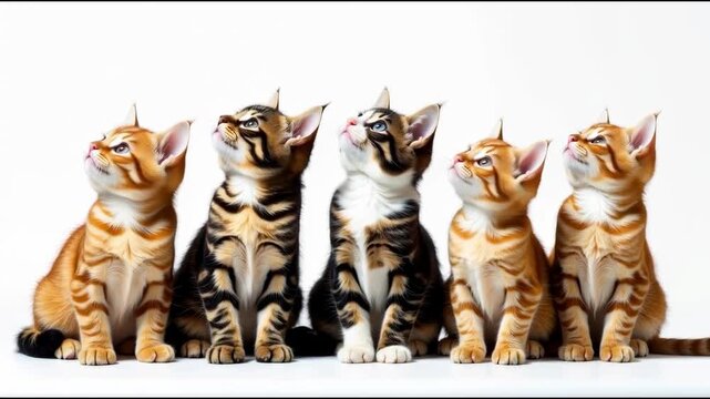 Group of kittens sitting next to each other, cute and playful