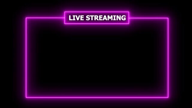 Live streaming neon text frame animation box frame neon frame live streaming game live. 4k animated video stream starting soon animation for live videos and gaming intros. streaming and broadcasting