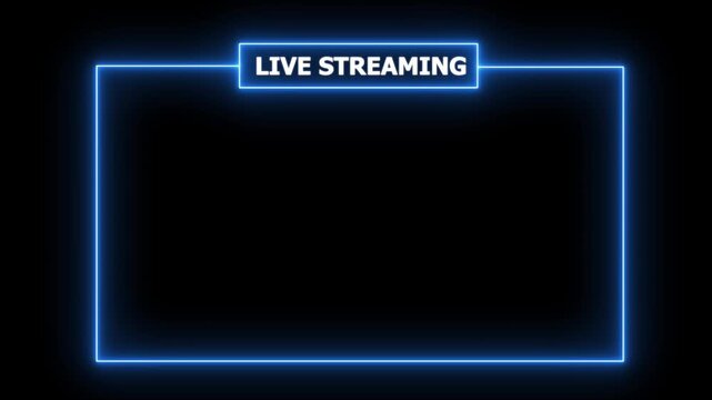 Live streaming neon text frame animation box frame neon frame live streaming game live. 4k animated video stream starting soon animation for live videos and gaming intros. streaming and broadcasting