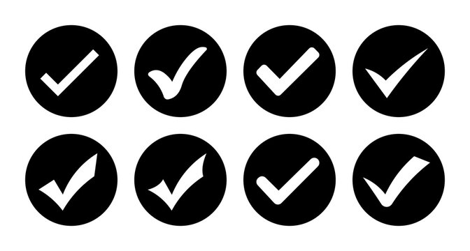 Round black tick mark ok sign vector design