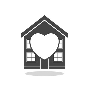 House heart sign icon with shadow