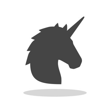 Unicorn black silhouette icon with shadow
