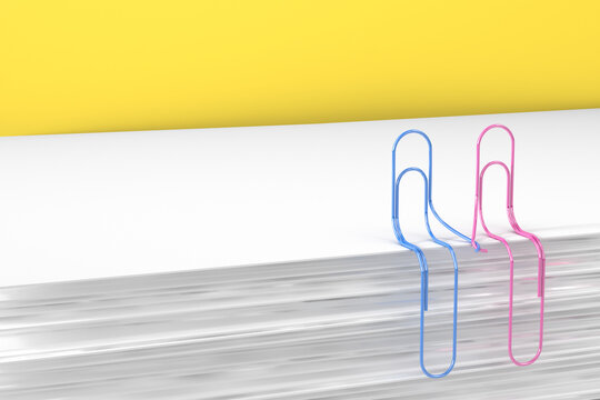 3D Rendering, paper clips holding hands