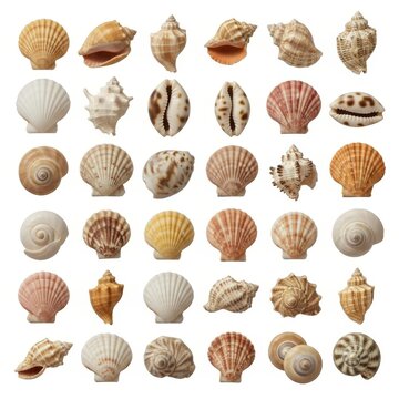 Assortment of Colorful Seashells and Marine Shells