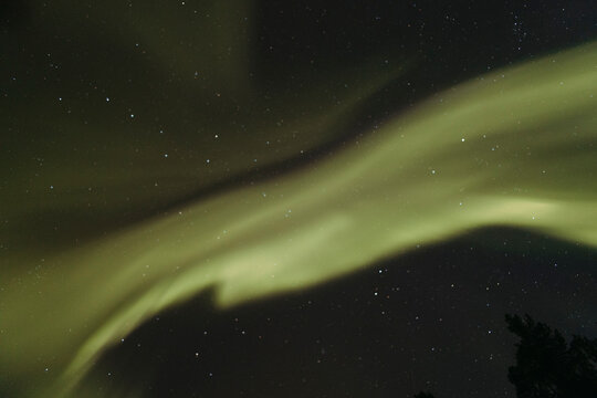 The green aurora borealis illuminates the dark night sky in Finland