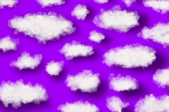 White fluffy cloud floats on a purple abstract background pattern