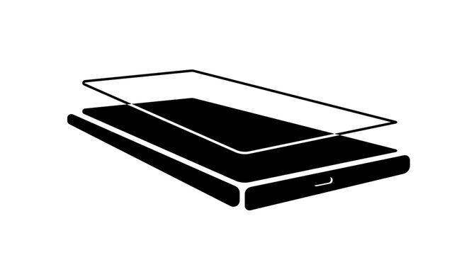Smartphone protective screen, black isolated vector silhouette