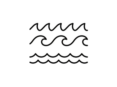 Three stylized ocean wave lines isolated on a transparent background