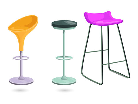 Colorful modern bar stools on transparent background