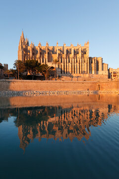 Spain, Balearic Islands, Majorca, Palma de Mallorca, Parc de Mar, Cathedral La Seu