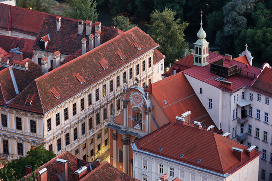 Austria, Styria, Graz, View of Palais Attems and Holy Trinity Church