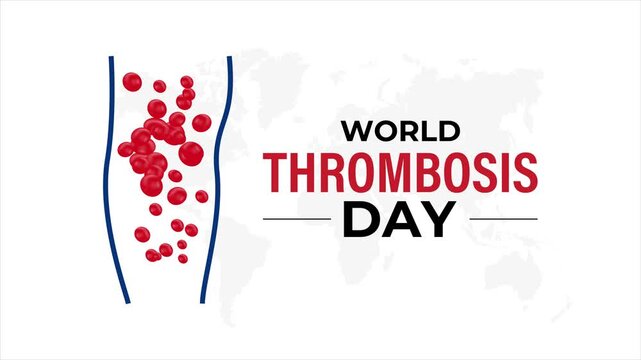 Motion graphics of World Thrombosis Day with blood vessel and clot illustrations for healthcare awareness. Medical awareness animation showing red blood cells flowing through blood vessels