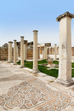 Turkey, Sardis, View of Sardis synagogue with mosaic floor