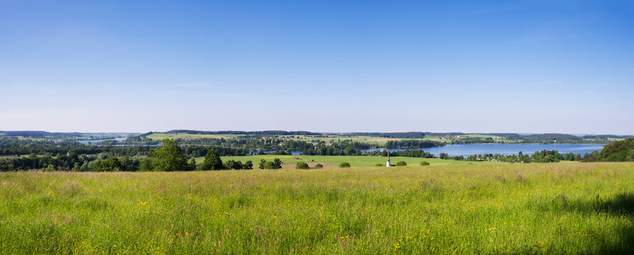 Germany, Bavaria, Chiemgau, Traunstein, View to Waginger See, Waging am See, Panorama
