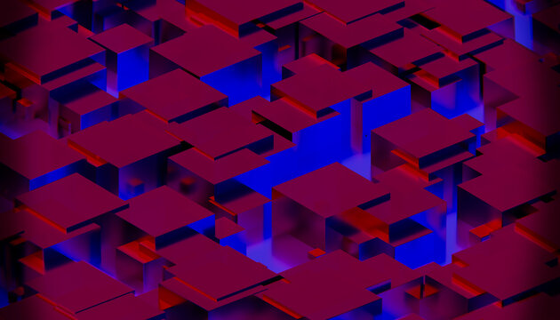 Abstract neon cubes create a dynamic geometric pattern