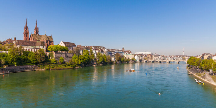 Switzerland, Basel, city view from the bank of the Rhine