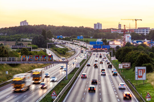 Germany, Baden-Wuerttemberg, Stuttgart, Autobahn A8 in the evening