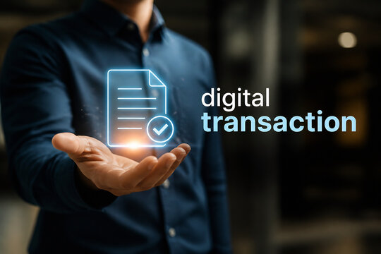 A person holds a glowing digital document icon in their hand against a dark background.
