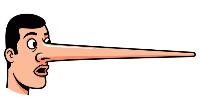 Man with long nose, symbol of lying, isolated on transparent background