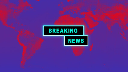 World map with red continents and neon breaking news text on purple image photo © Surjomukhi