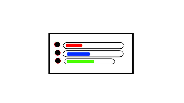 Three progress bars with colored fill on white background Keywords: progress bar, loading bar, bar chart, data