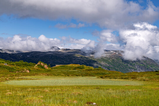 A beautiful rock formations in a nature reserve park. A summer landscape of a protected nature reserve Kallskaret in World Heritage Area in Western Norway.
