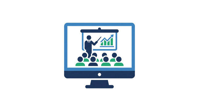 Online business presentation icon on computer screen