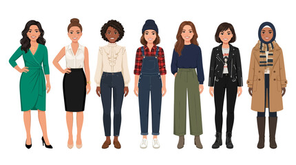 Obraz premium Diverse group of women standing together wearing different styles of casual and business clothing