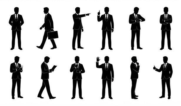 Businessman silhouette vector collection with corporate communication thinking and success poses