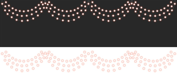 Hanging string lights illustration warm glowing effect, Transparent PNG element, for Christmas party design decoration overlays © Ashira