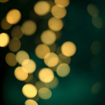Champagne Gold and Emerald Bokeh Lights on Dark Luxury Abstract Background