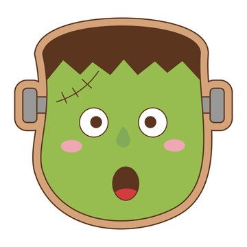 Cute Halloween Frankenstein monster head cookie with surprised open mouth vector illustration