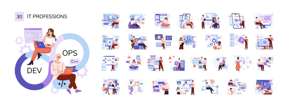 DevOps IT professionals working in software development set