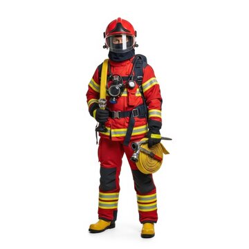 Professional Firefighter in Protective Gear with Helmet and Equipment