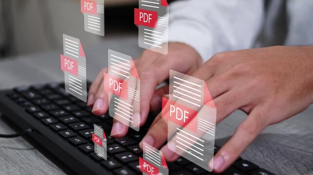 PDF document icon representing file sharing, cloud storage, digital workflow, business reporting, secure access, electronic paperwork, data organization and modern technology use.