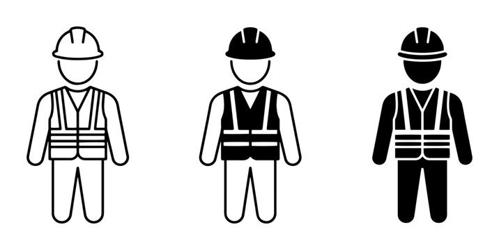 Construction Worker Icons, Safety Vest Figures, Hard Hat People Silhouettes