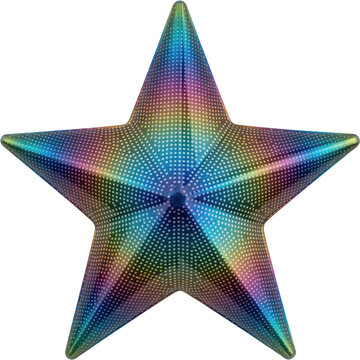 Five pointed star shape with iridescent rainbow gradient and dotted texture pattern isolated on a transparent background