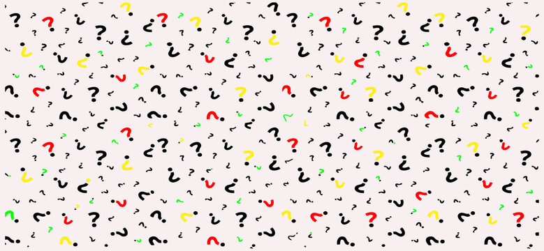Seamless Colorful Question Mark Pattern with Multicolor Symbols on a Clean White Background