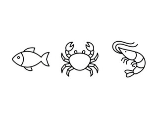 Fototapeta premium Seafood icons fish crab shrimp isolated on transparent background set