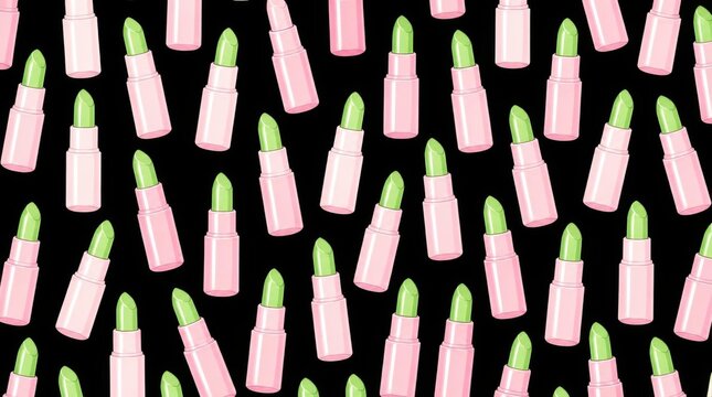 Green lipstick pattern on black background cosmetic makeup design